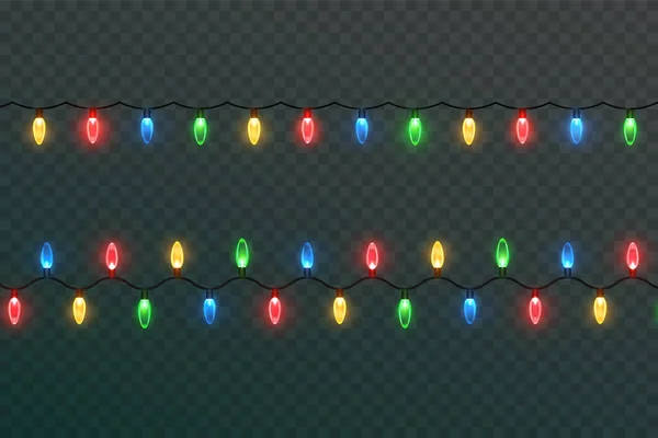 Luzes Natal Fundo Transparente Garland Brilhando Com Luzes Natal Elemento — Vetor de Stock