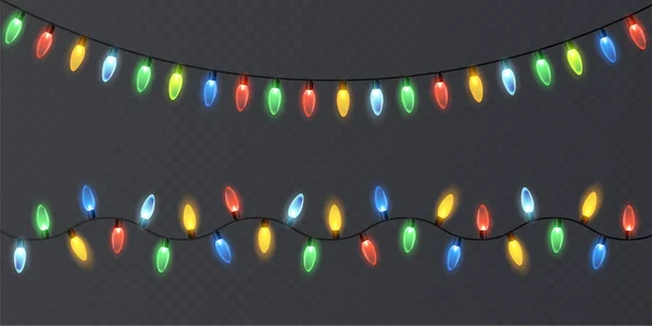 Luzes Natal Fundo Transparente Garland Brilhando Com Luzes Natal Elemento — Vetor de Stock