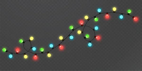 Kerstverlichting Een Transparante Achtergrond Garland Schittert Met Kerstverlichting Feestelijke Decoratie — Stockvector