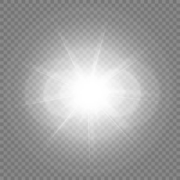 Stelle Luminose Isolate Uno Sfondo Bianco Trasparente Effetti Abbagliamento Radiosità — Vettoriale Stock