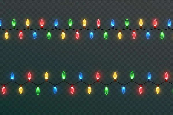 Luces Navidad Sobre Fondo Transparente Guirnalda Brillando Con Luces Navidad — Vector de stock