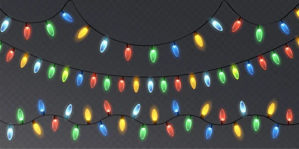 Luzes Natal Fundo Transparente Garland Brilhando Com Luzes Natal Elemento — Vetor de Stock