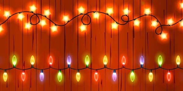 Luzes Natal Fundo Transparente Garland Brilhando Com Luzes Natal Elemento —  Vetores de Stock