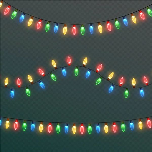 Χριστουγεννιάτικα Φώτα Διαφανές Φόντο Γκάρλαντ Λάμπει Χριστουγεννιάτικα Φώτα Γιορτινή Διακόσμηση — Διανυσματικό Αρχείο