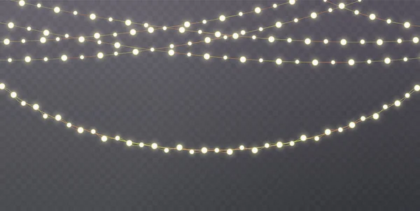 Luzes Natal Fundo Transparente Garland Brilhando Com Luzes Natal Elemento —  Vetores de Stock
