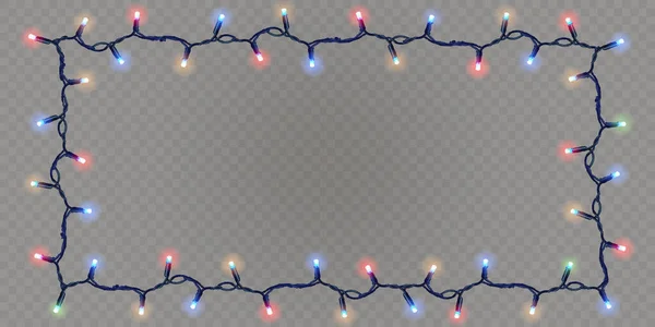 Luzes Natal Fundo Transparente Garland Brilhando Com Luzes Natal Elemento —  Vetores de Stock