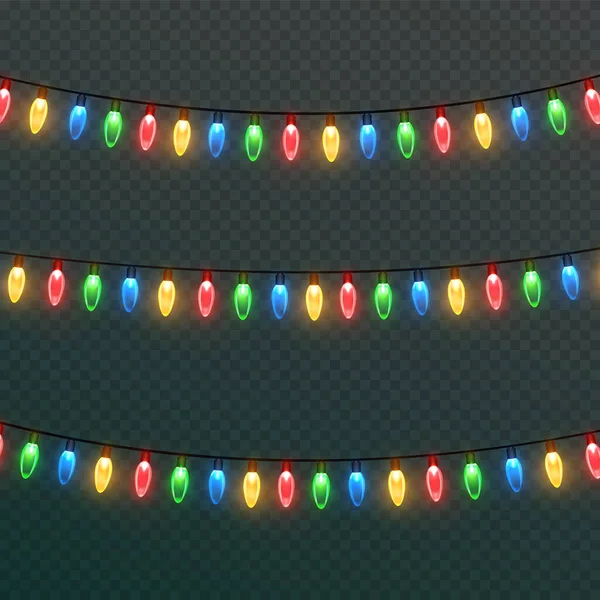 Luces Navidad Sobre Fondo Transparente Guirnalda Brillando Con Luces Navidad — Vector de stock