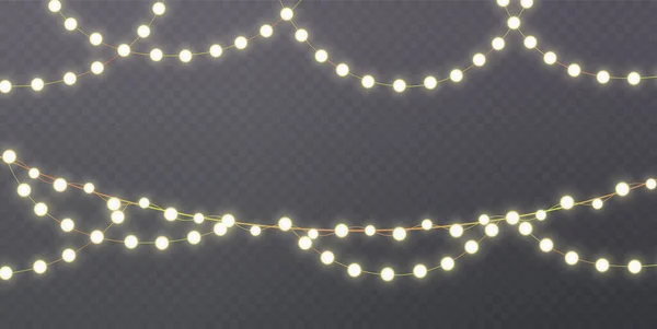 Kerstverlichting Een Transparante Achtergrond Garland Schittert Met Kerstverlichting Feestelijke Decoratie — Stockvector