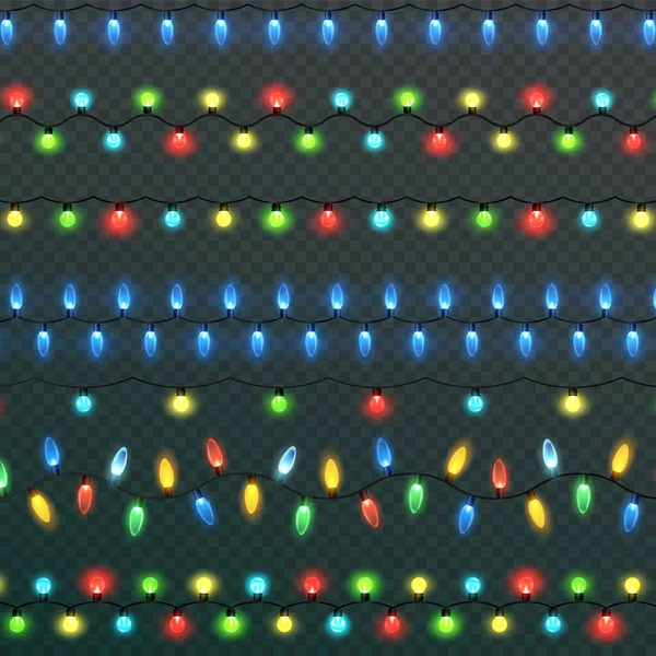 Christmas Lights Transparent Background Garland Shining Christmas Lights Festive Decoration — Stock Vector