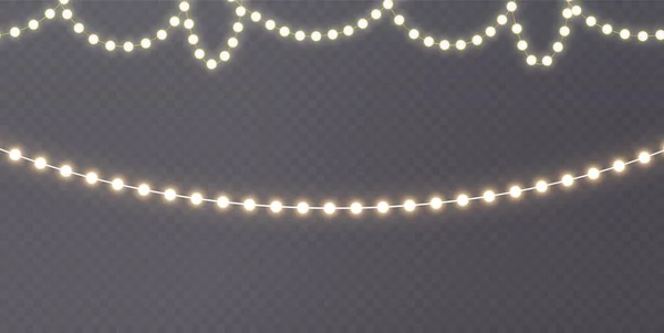 Рождественские Огни Прозрачном Фоне Гарланд Сияет Рождественскими Гирляндами Яркие Елочные — стоковый вектор