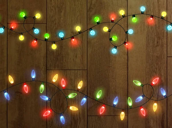 Luzes Natal Fundo Transparente Garland Brilhando Com Luzes Natal Elemento —  Vetores de Stock