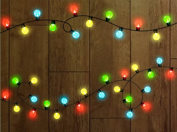 Luzes Natal Fundo Transparente Garland Brilhando Com Luzes Natal Elemento —  Vetores de Stock