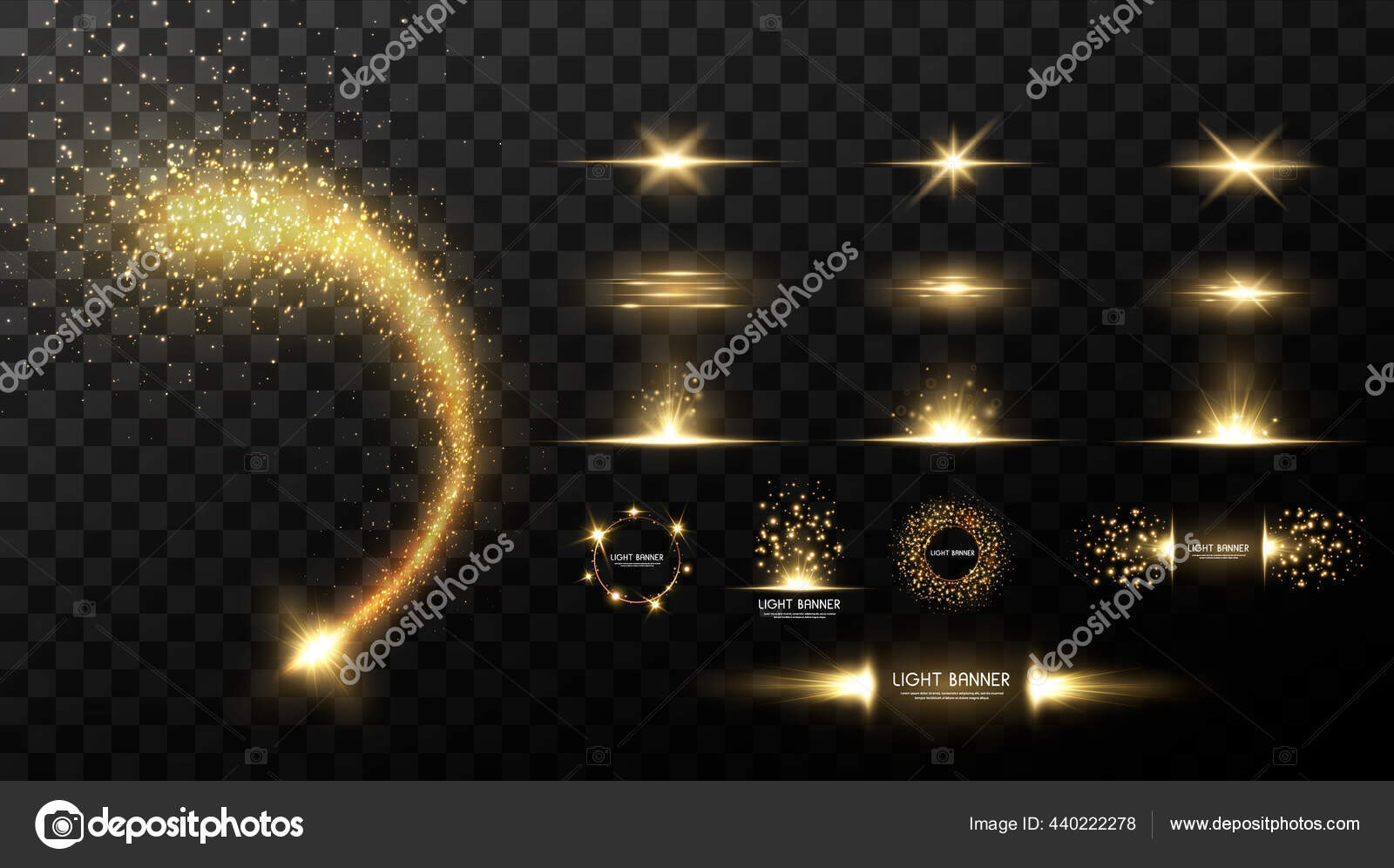 Collection Of Shiny Gold Crescent Moon And Stars Vector On Black Background  PNG Images