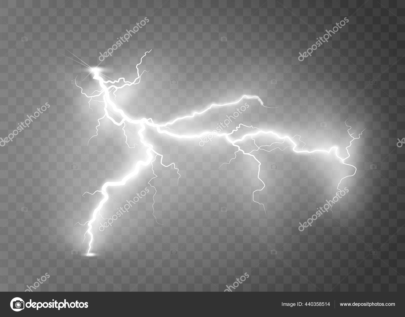 Rayos Realistas Sobre Fondo Negro Transparente Carga Energía Poderosa Acumulación vector