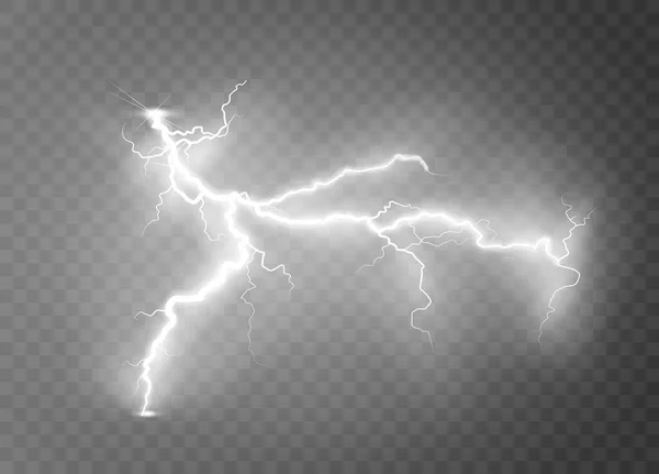Реалістичні Блискавки Чорному Прозорому Фоні Заряд Енергії Потужний Накопичення Електричних — стоковий вектор