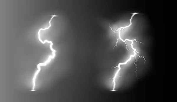 Realistische Blitze Auf Schwarzem Transparentem Hintergrund Die Ladung Der Energie — Stockvektor