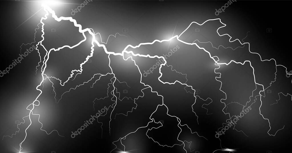 Rayos realistas sobre un fondo negro transparente. la carga de energía es poderosa.Acumulación