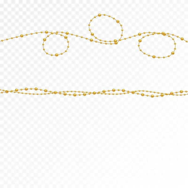 Sammlung Von Goldenen Urlaubsperlen Isoliert Auf Weißem Hintergrund Realistische Halskette — Stockvektor
