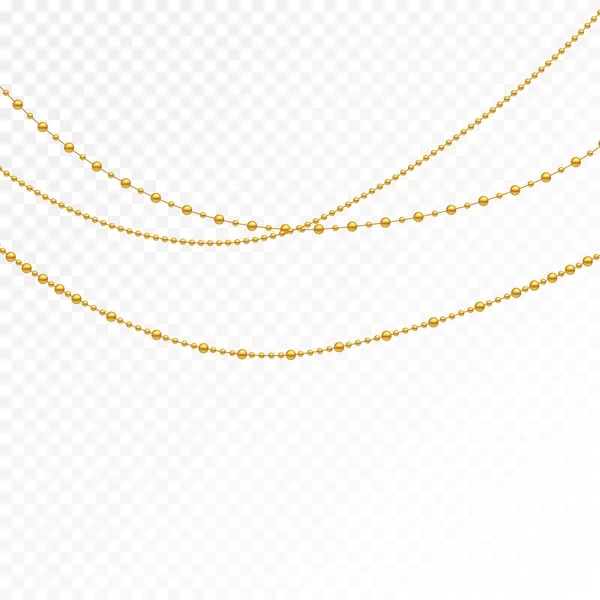 Collection Gold Holiday Beads Isolated White Background Realistic Necklace Made — Stock Vector