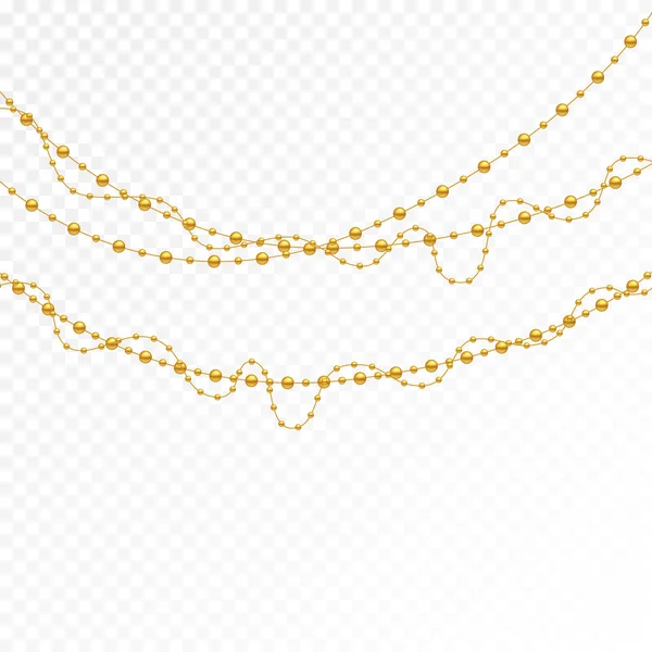 Collection Gold Holiday Beads Isolated White Background Realistic Necklace Made — Stock Vector