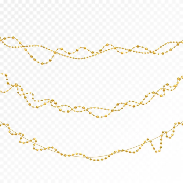Sammlung Von Goldenen Urlaubsperlen Isoliert Auf Weißem Hintergrund Realistische Halskette — Stockvektor