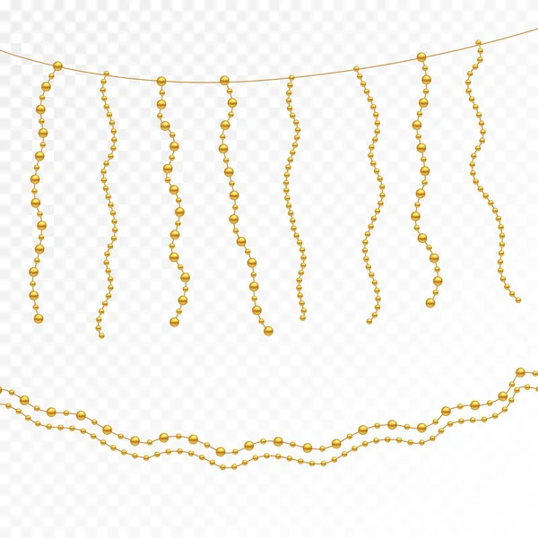 Collection Gold Holiday Beads Isolated White Background Realistic Necklace Made — Stock Vector