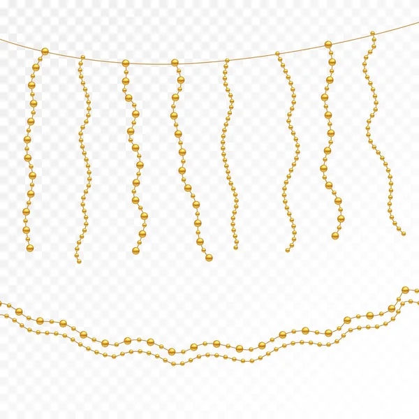 Collection Gold Holiday Beads Isolated White Background Realistic Necklace Made — Stock Vector