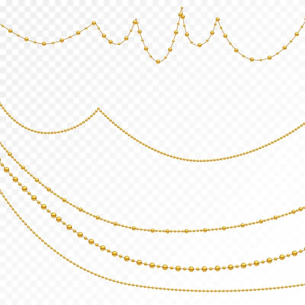 Колекція Золотих Свят Бісеру Ізольовані Білому Тлі Реалістичне Намисто Тонких — стоковий вектор