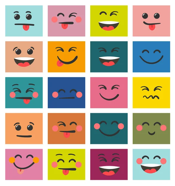 Sonrisas Cuadradas Multicolores Expresando Emociones — Archivo Imágenes Vectoriales