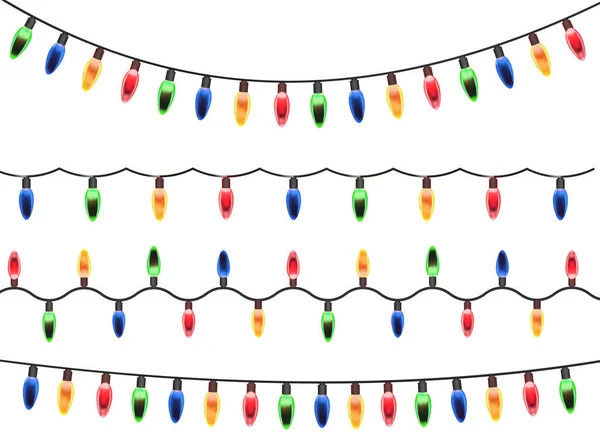 Catálogo Luces Navideñas Colección Guirnaldas Coloridas Festivas Sobre Fondo Blanco — Archivo Imágenes Vectoriales