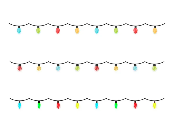 クリスマスライトのカタログ 白い透明な背景にカラフルでお祝いの庭のコレクション — ストックベクタ