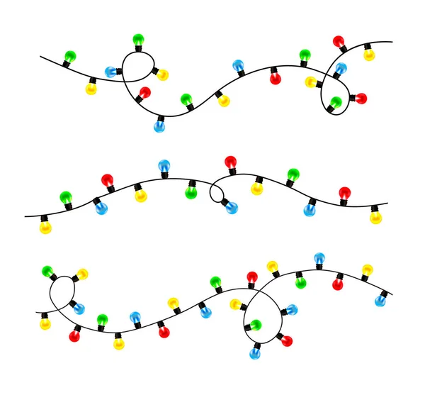 Catálogo Das Luzes Natal Coleção Guirlandas Coloridas Festivas Fundo Branco — Vetor de Stock