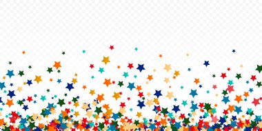 Beyaz şeffaf arkaplanda çok renkli yıldız konfetisi.