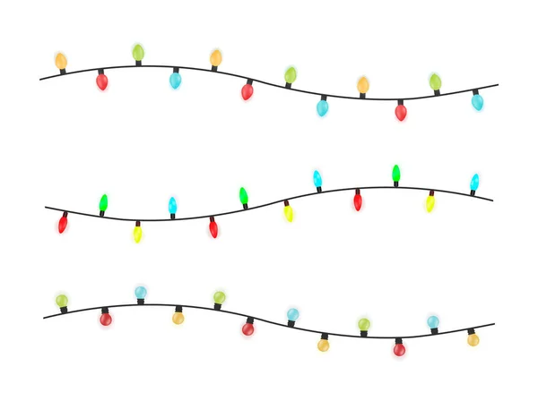 Katalog Vánočních Světel Kolekce Barevných Slavnostních Věnců Bílém Průhledném Pozadí — Stockový vektor