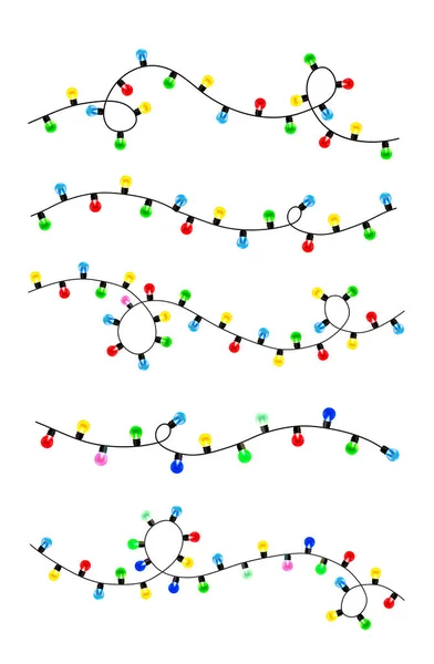 クリスマスライトのカタログ 白い透明な背景にカラフルでお祝いの庭のコレクション — ストックベクタ