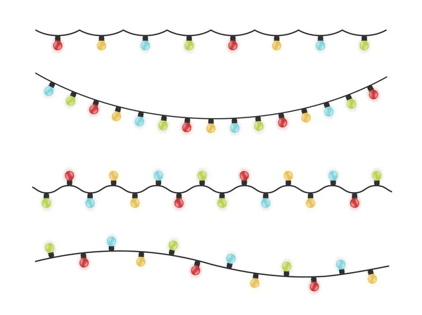 Catálogo Das Luzes Natal Coleção Guirlandas Coloridas Festivas Fundo Branco —  Vetores de Stock