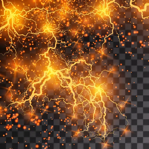 Lightning Flash Light Thunder Sparks Transparent Background Fire Ice Fractal — Stock Vector
