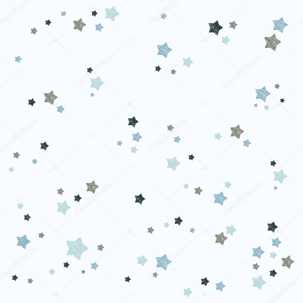 Christmas abstract background. Festive winter background made of stars and doodles. Transparent white background.