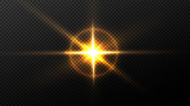 Soyut şeffaf güneş ışığı özel mercek ışık efekti. Hareket halinde vektör bulanıklığı parlaklığı. İzole edilmiş şeffaf arka plan. Dekor elemanı. Yatay yıldız patlaması ışınları ve spot ışıkları.