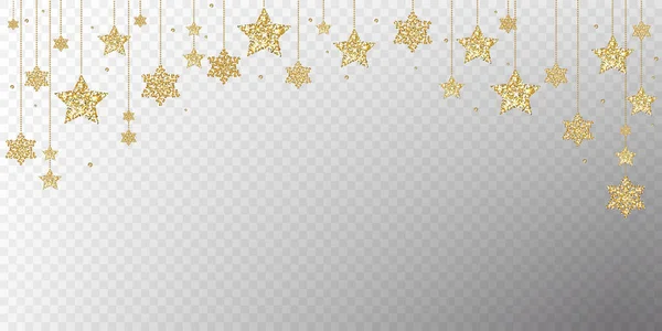 白い背景に孤立した黄金のクリスマスの装飾 ぶら下がり星 ボール クリスマスツリーとジンジャーブレッド ヘッダー バナー パーティーポスターのための祭りの装飾要素 — ストックベクタ