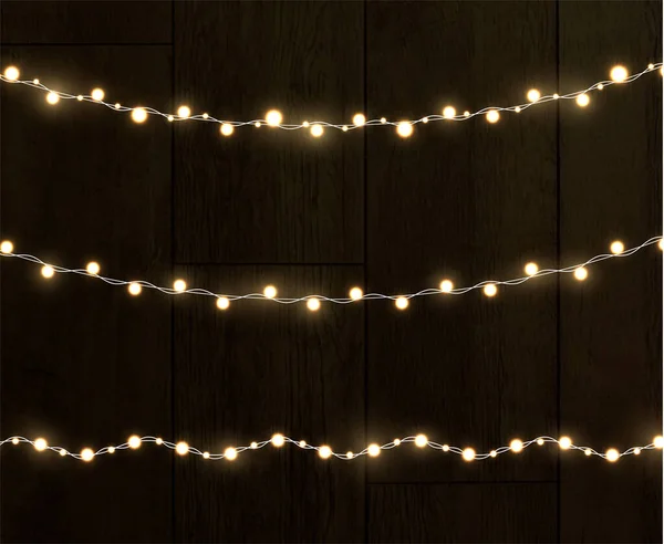 Luci Natale Sfondo Trasparente Ghirlanda Splendente Luci Natalizie Elemento Decorazione — Vettoriale Stock
