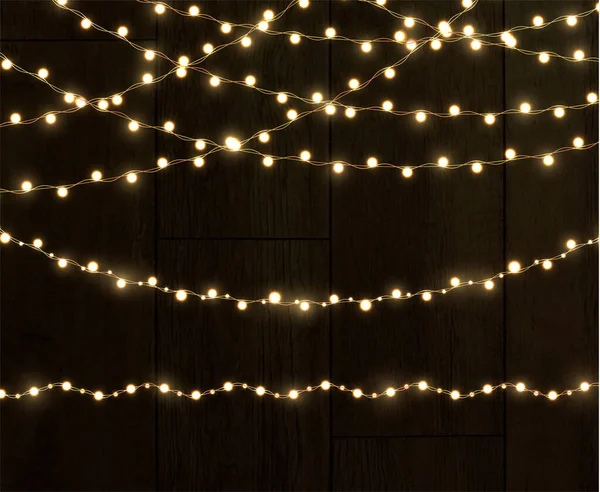 Luzes Natal Fundo Transparente Garland Brilhando Com Luzes Natal Elemento — Vetor de Stock