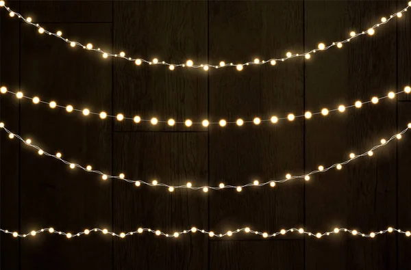 Kerstverlichting Een Transparante Achtergrond Garland Schittert Met Kerstverlichting Feestelijke Decoratie — Stockvector