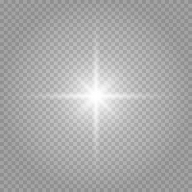 Soyut şeffaf güneş ışığı özel mercek ışık efekti. Hareket halinde vektör bulanıklığı parlaklığı. İzole edilmiş şeffaf arka plan. Dekor elemanı. Yatay yıldız patlaması ışınları ve spot ışıkları.