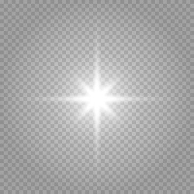 Soyut şeffaf güneş ışığı özel mercek ışık efekti. Hareket halinde vektör bulanıklığı parlaklığı. İzole edilmiş şeffaf arka plan. Dekor elemanı. Yatay yıldız patlaması ışınları ve spot ışıkları.