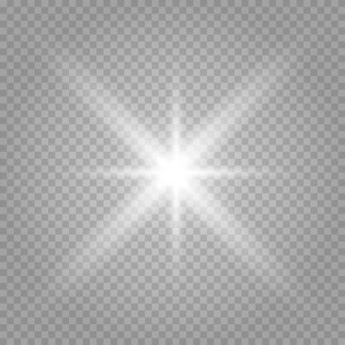 Soyut şeffaf güneş ışığı özel mercek ışık efekti. Hareket halinde vektör bulanıklığı parlaklığı. İzole edilmiş şeffaf arka plan. Dekor elemanı. Yatay yıldız patlaması ışınları ve spot ışıkları.