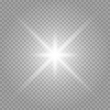 Soyut şeffaf güneş ışığı özel mercek ışık efekti. Hareket halinde vektör bulanıklığı parlaklığı. İzole edilmiş şeffaf arka plan. Dekor elemanı. Yatay yıldız patlaması ışınları ve spot ışıkları.