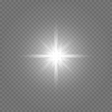 Soyut şeffaf güneş ışığı özel mercek ışık efekti. Hareket halinde vektör bulanıklığı parlaklığı. İzole edilmiş şeffaf arka plan. Dekor elemanı. Yatay yıldız patlaması ışınları ve spot ışıkları.