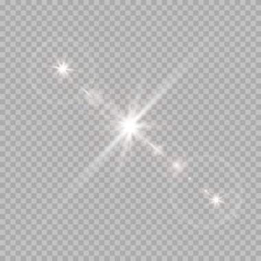 Abstract transparent sunlight special lens flare light effect.Vector blur in motion glow glare. Isolated transparent background. Decor element. Horizontal star burst rays and spotlight. clipart