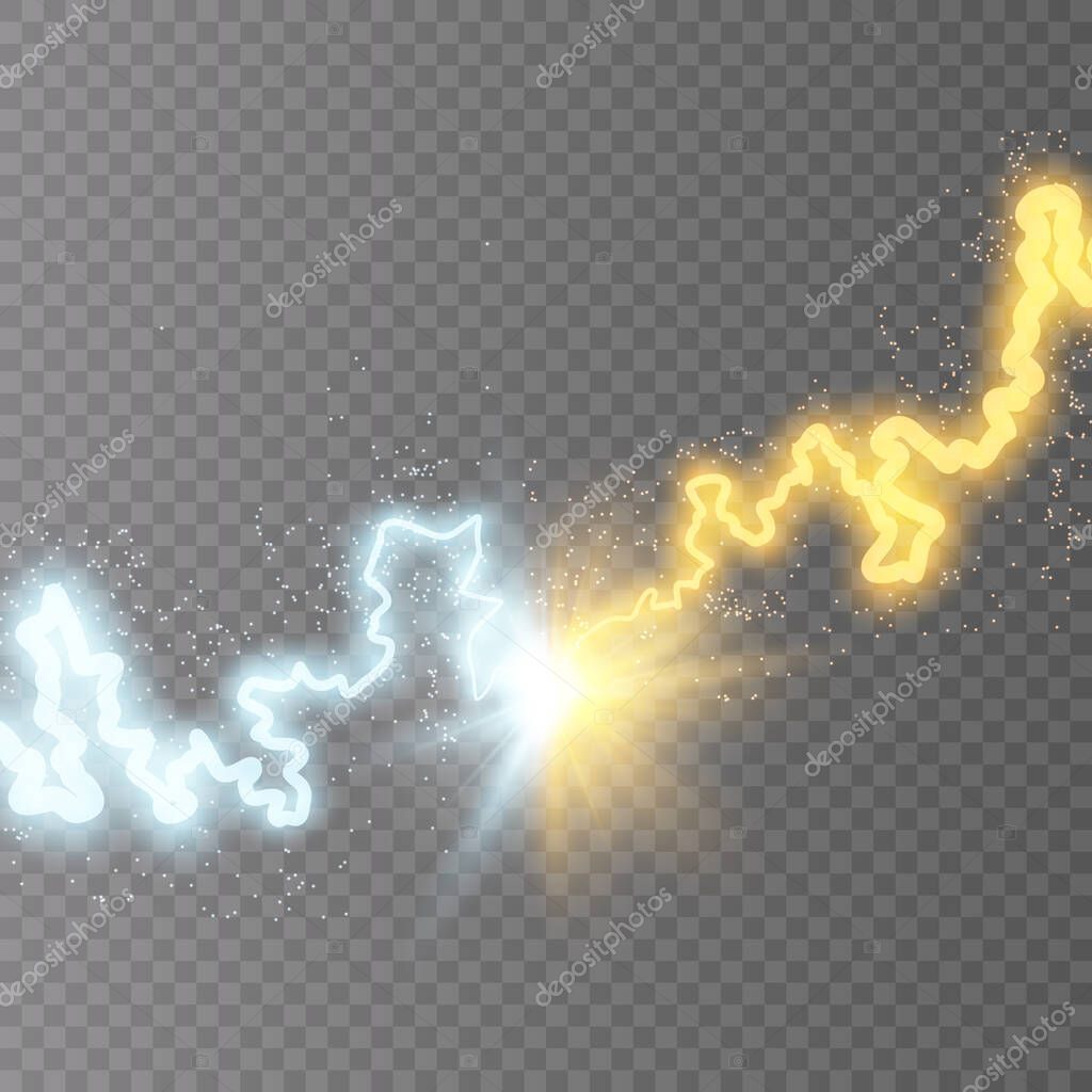 Rayos realistas sobre un fondo negro transparente. la carga de energía es poderosa.Acumulación